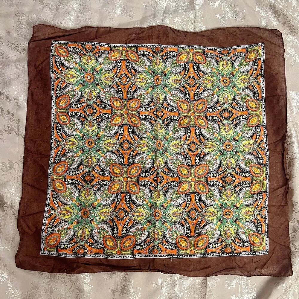 Vintage Brown Scarf Orange Green Designs 19